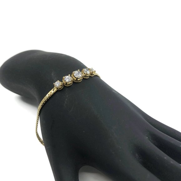 Dainty Gold Tone Rhinestone Bracelet - Picture 4 of 5